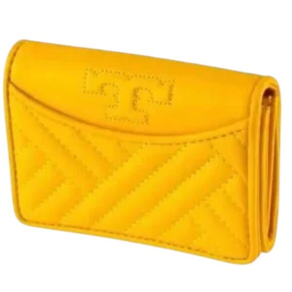 Tory Burch Alexa Daisy‎ Yellow Quilted Card Holder Foldable NWT - Picture 1 of 6